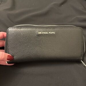 Michael Kors Black Pebbled Leather Zip Wallet